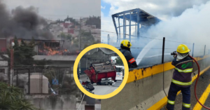 Terror en la autopista: tráiler arde y cae sobre camioneta en la México–Puebla